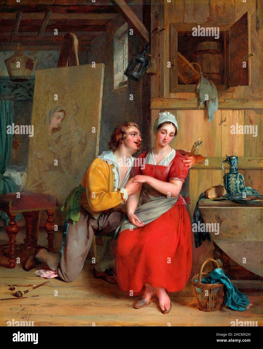 Anthony van Dyck Wooing His Model di Gustaaf Wappers (1803-1874), olio su pannello, 1827 Foto Stock