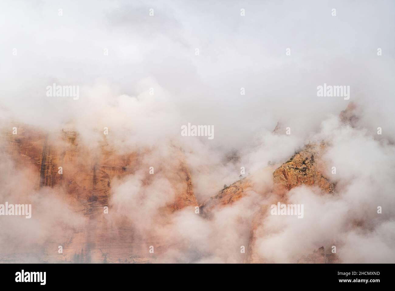 Mattinata di nebbia nel Parco Nazionale di Zion Foto Stock