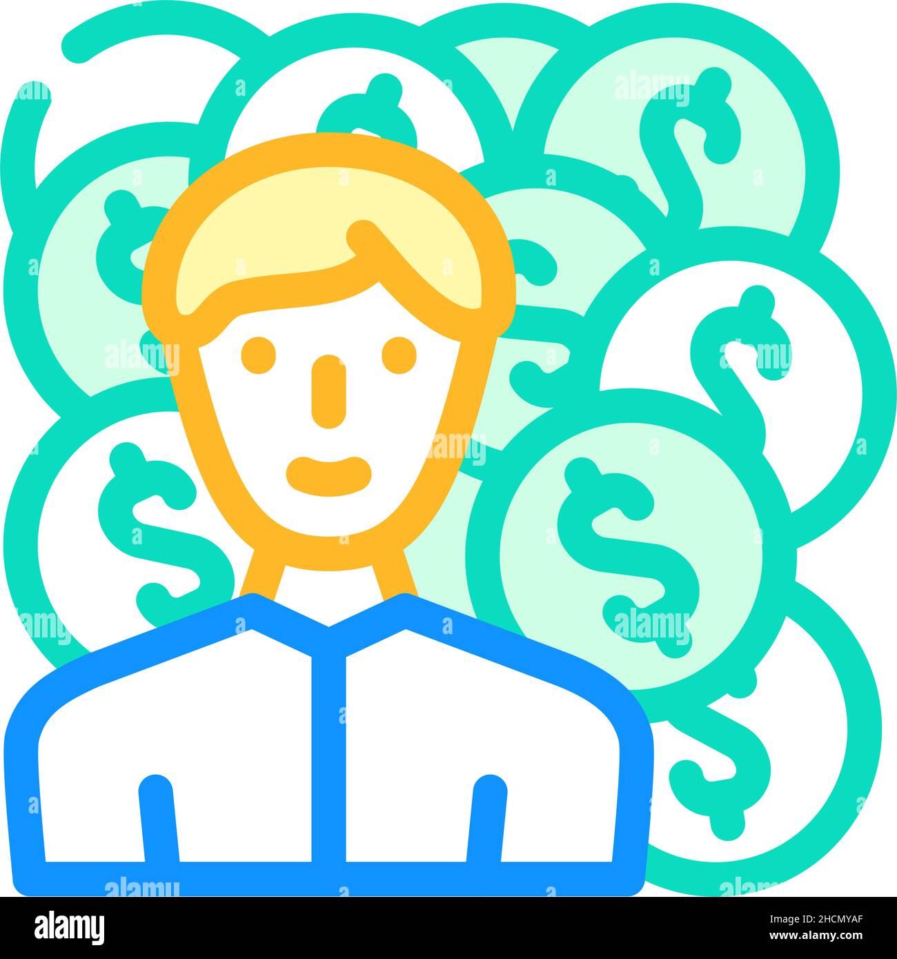 illustrazione vettoriale dell'icona a colori del responsabile del guadagno di denaro Illustrazione Vettoriale