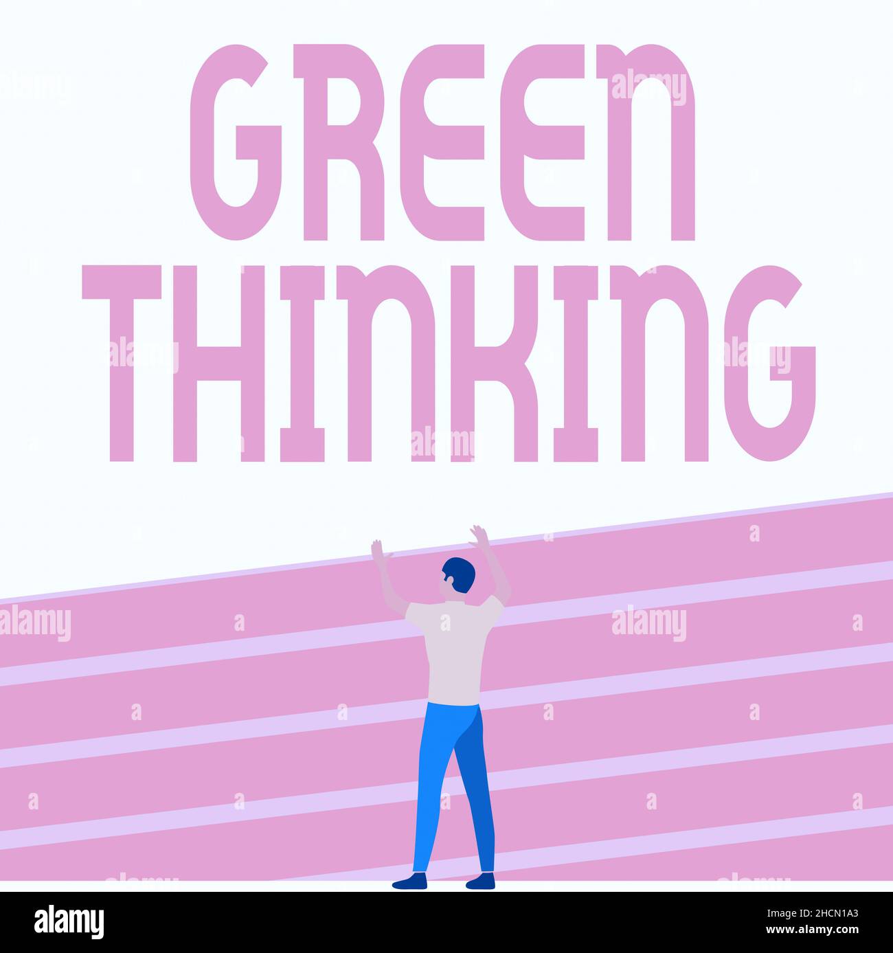 Visualizzazione concettuale Green Thinking. Business showcase prendendo ction per rendere la responsabilità ambientale una realtà atletica uomo in piedi sul campo pista Foto Stock