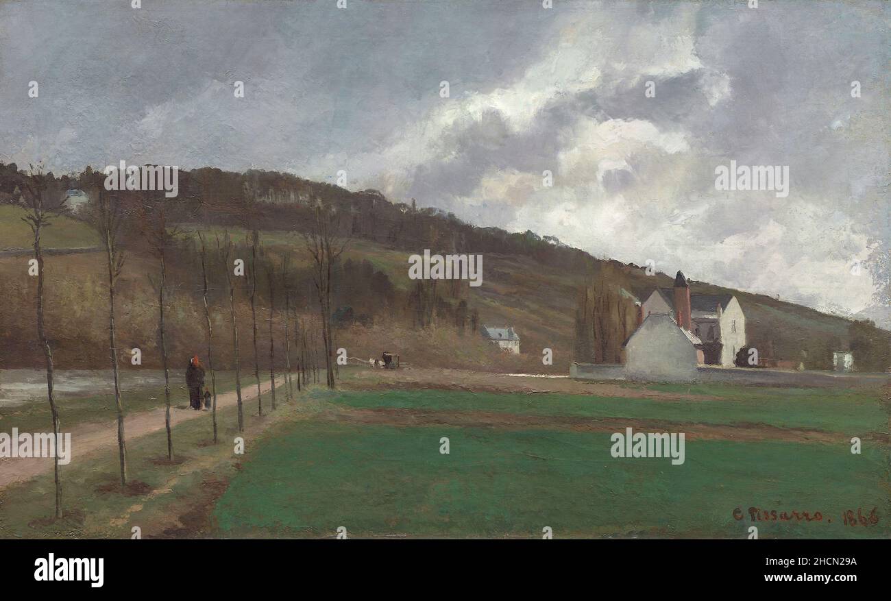 Le rive della Marna in inverno dal pittore impressionista/post-impressionista francese Camille Pisarro Foto Stock