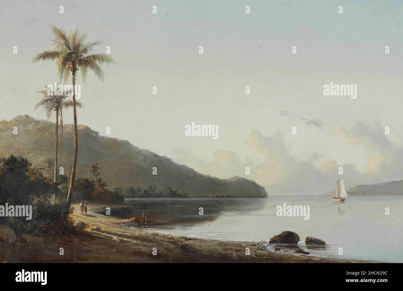 Insenatura con uno Yacht, una prima opera del pittore impressionista/post-impressionista francese Camille Pisarro Foto Stock