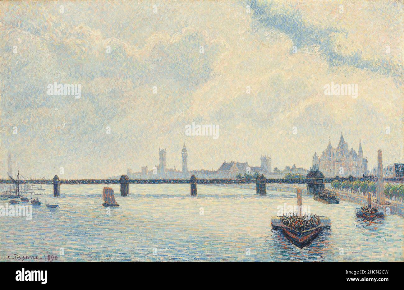 Charing Cross Bridge e il Tamigi del pittore impressionista/post-impressionista francese Camille Pisarro Foto Stock