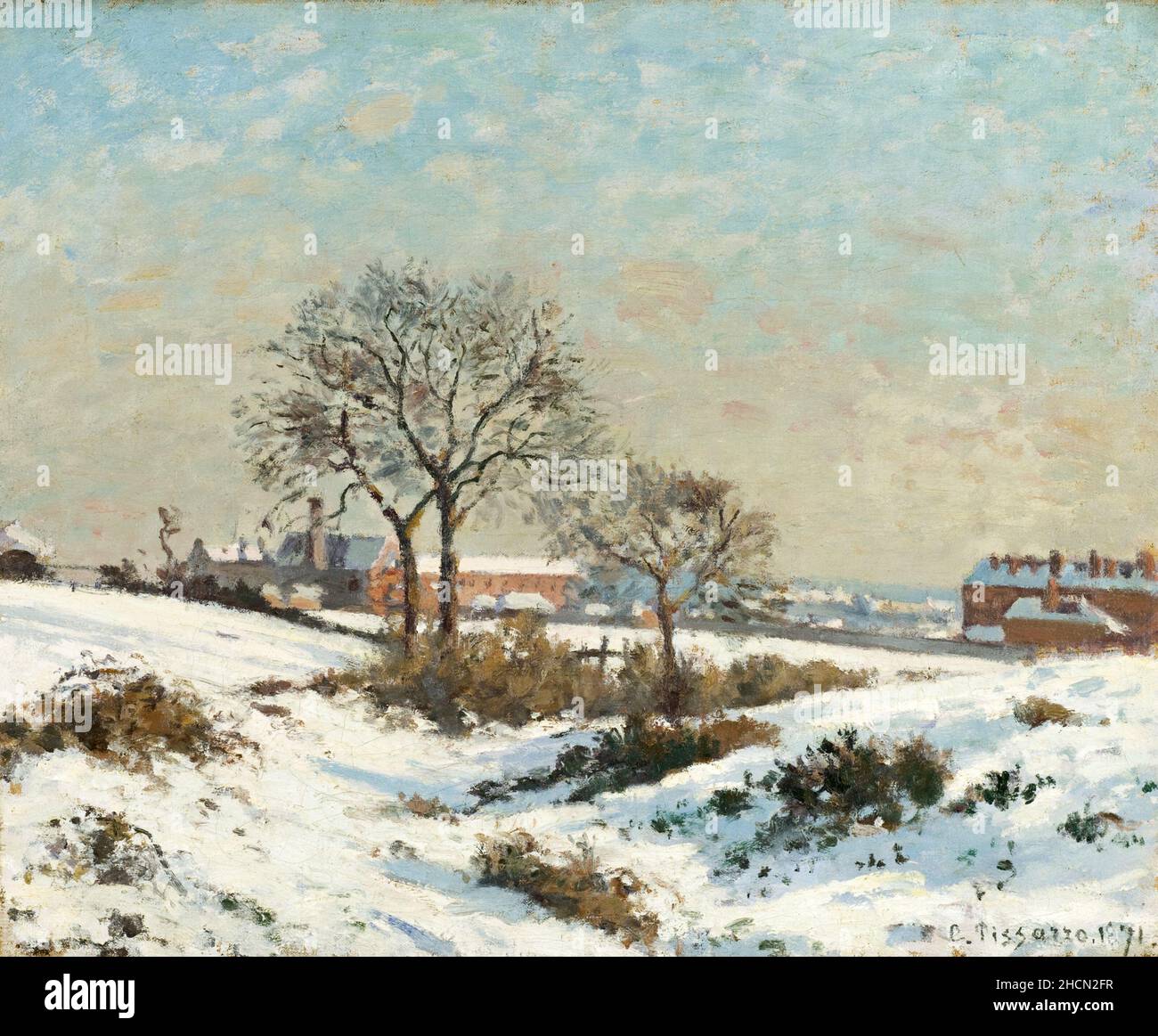 Un paesaggio innevato a South Norwood dal pittore impressionista/post-impressionista francese Camille Pisarro Foto Stock