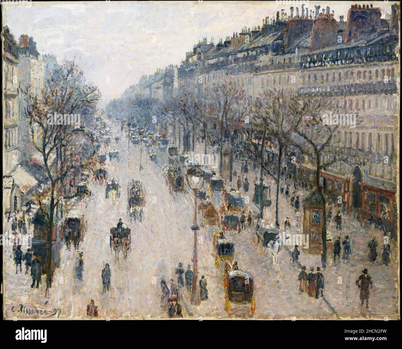 Bouevard Montmartre in una mattinata d'inverno del pittore impressionista/post-impressionista francese Camille Pisarro Foto Stock