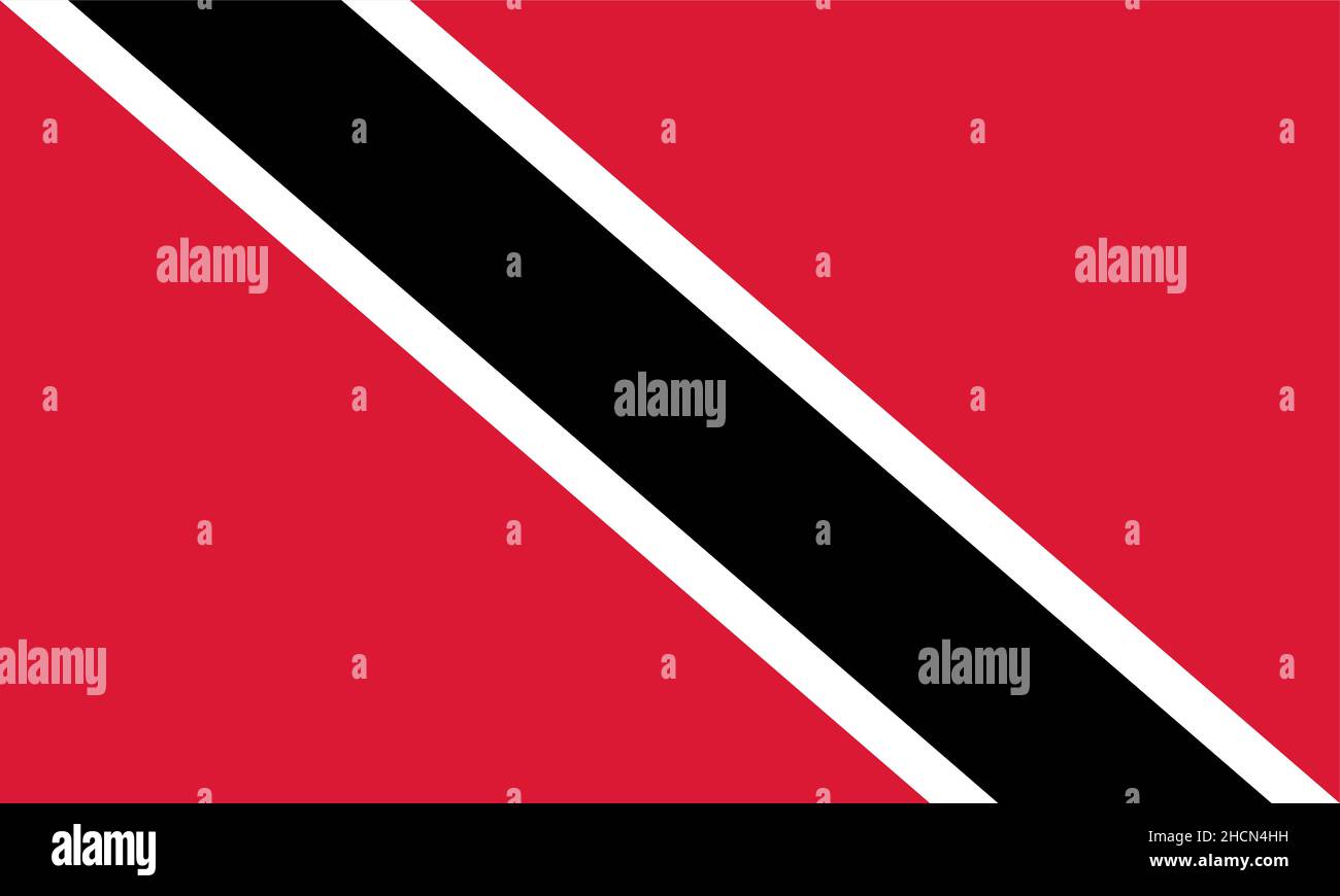 Repubblica Nazionale di Trinidad e Tobago, campo rosso con una banda diagonale bianca-fimbriata nera dal lato superiore del paranco al lato inferiore del volo Illustrazione Vettoriale