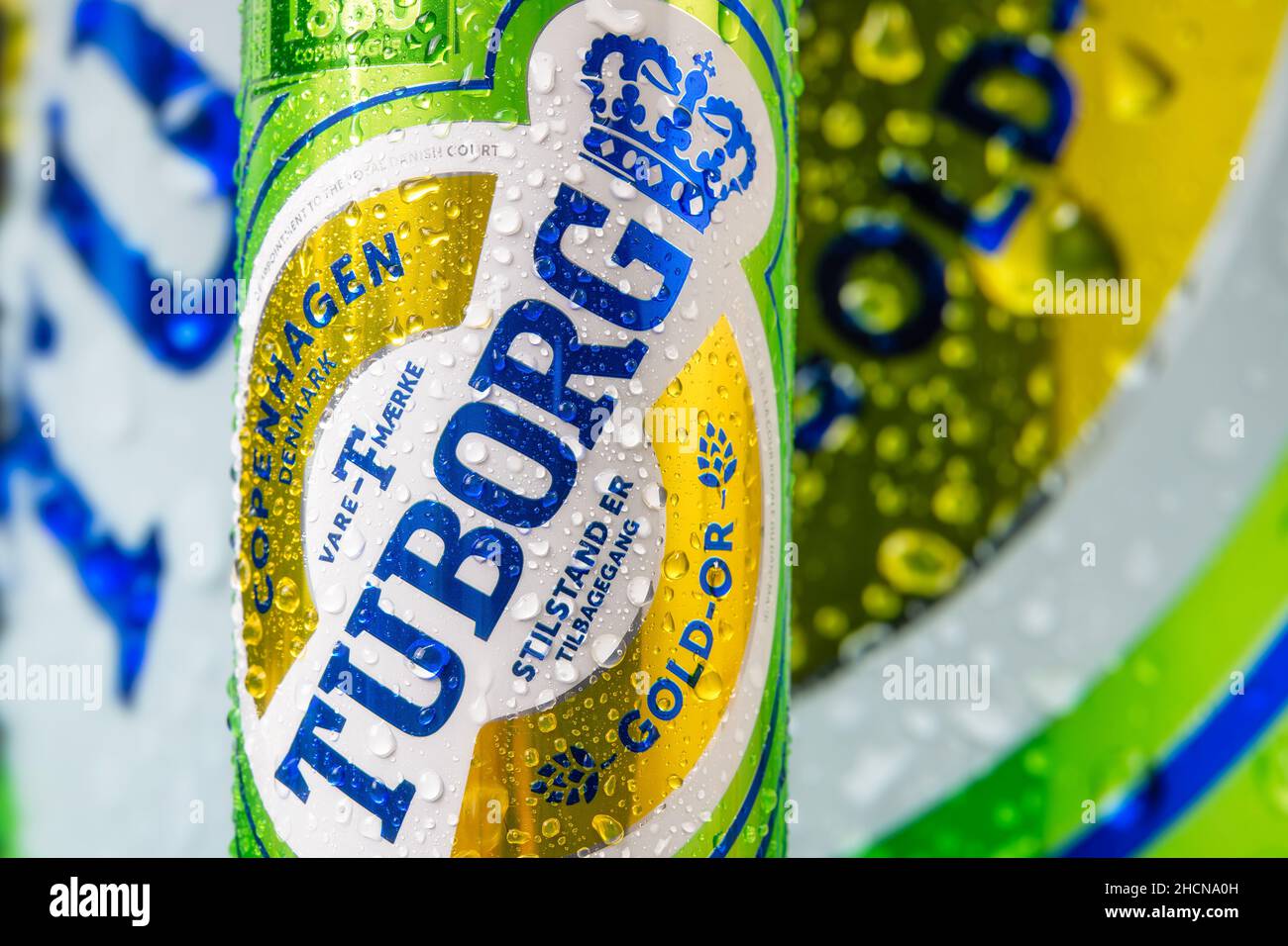 Etichetta disegno di una birra Tuborg può 30 dicembre 2021 Foto Stock