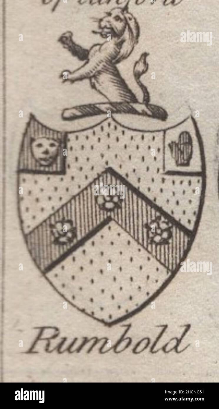 Antica incisione di 18th secolo stemma araldica, inglese Baronetta di Rumbold di Woodman & Mutlow fc russel co circa 1780s Fonte: Incisioni originali dal libro annuale di almanach. Foto Stock