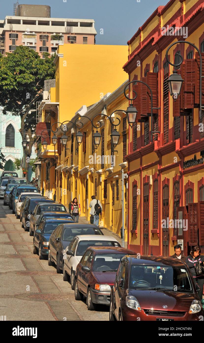 scena stradale, vecchia, città Macau Foto Stock