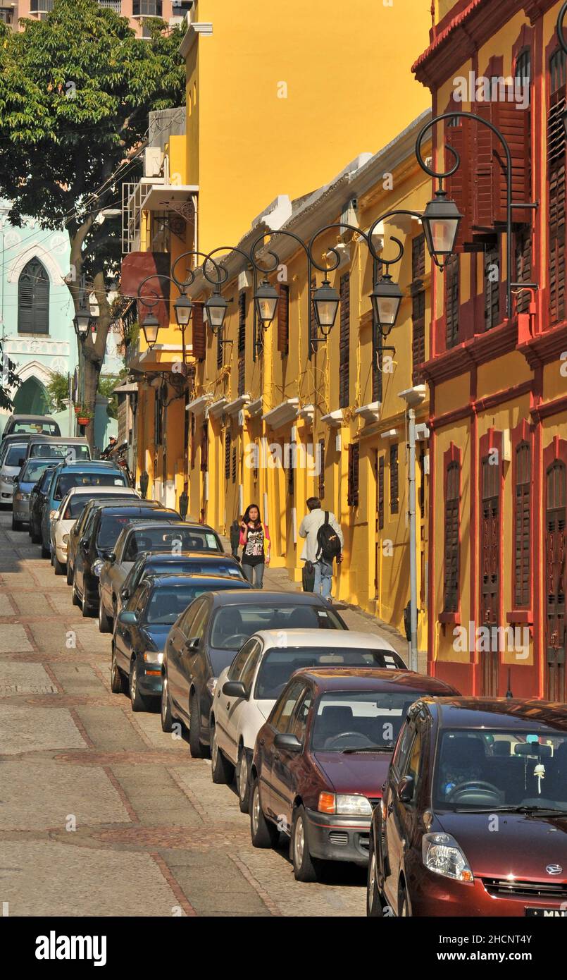 scena stradale, vecchia, città Macau Foto Stock