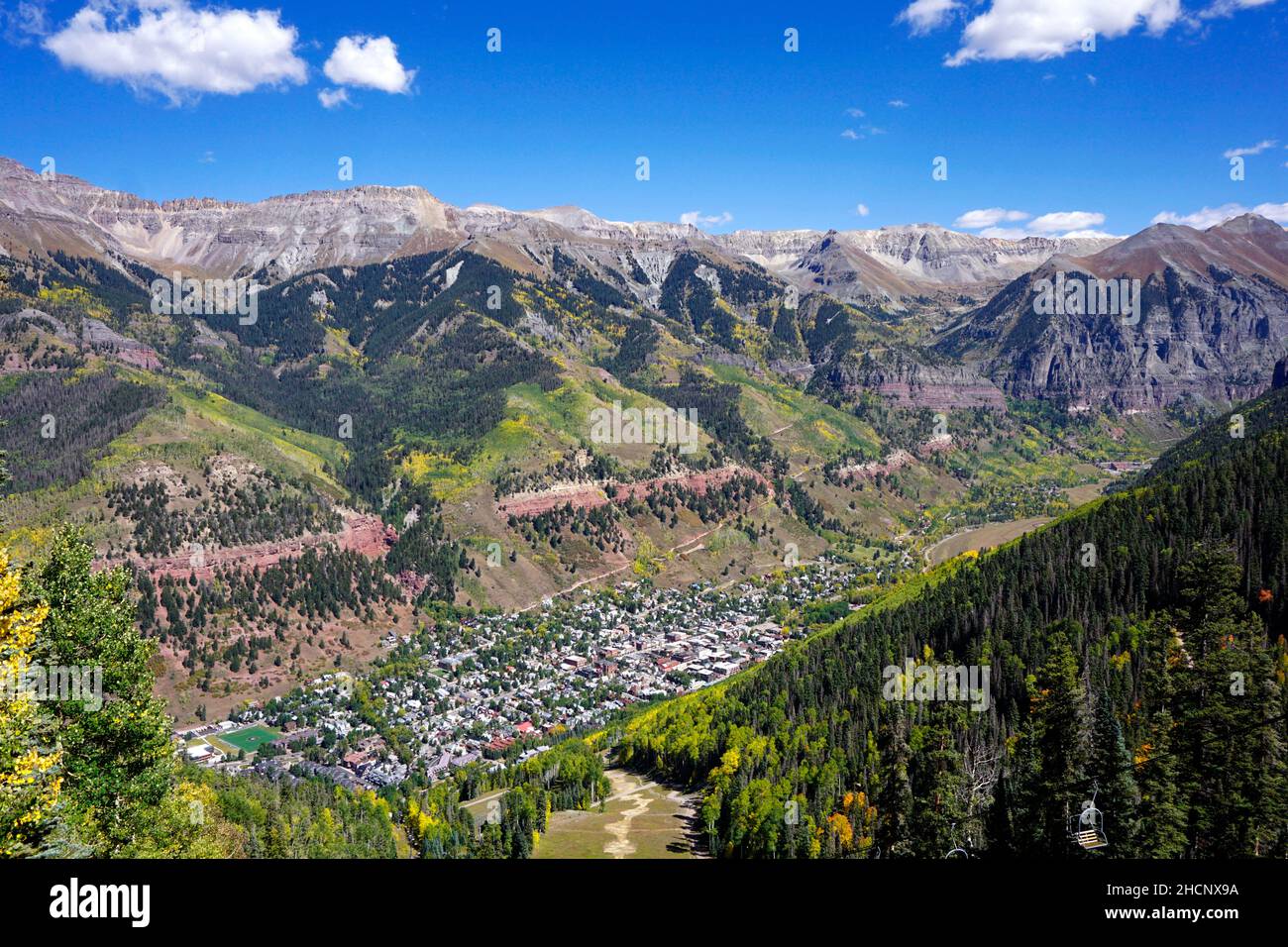 Veduta aerea di Telluride Colorado in autunno Foto Stock