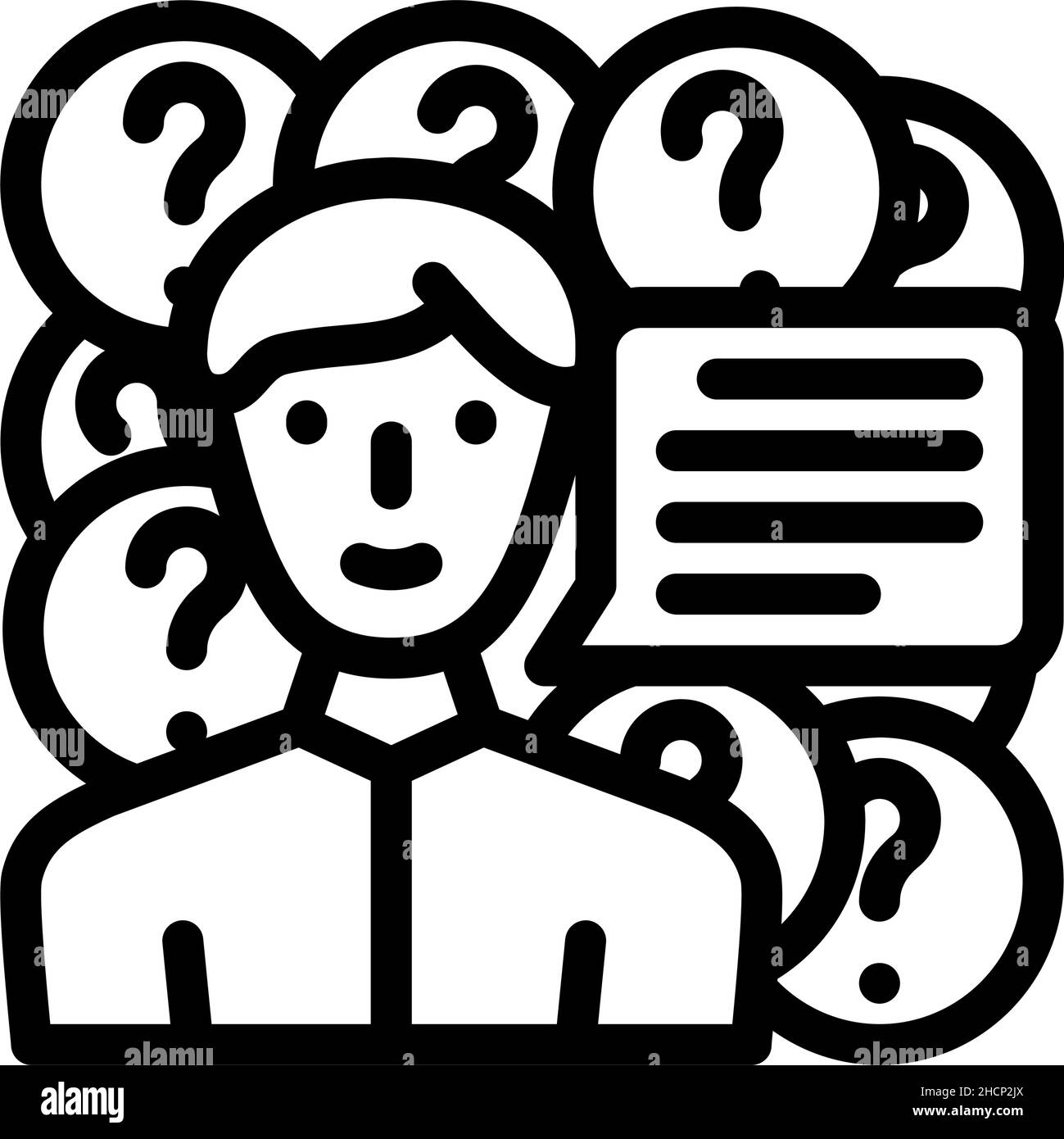 domande per l'illustrazione vettoriale dell'icona della linea del venditore Illustrazione Vettoriale