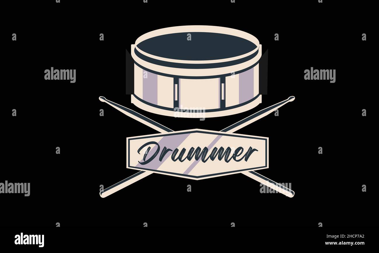 modello vettoriale di testo per la t-shirt da drummer music monogramma Illustrazione Vettoriale