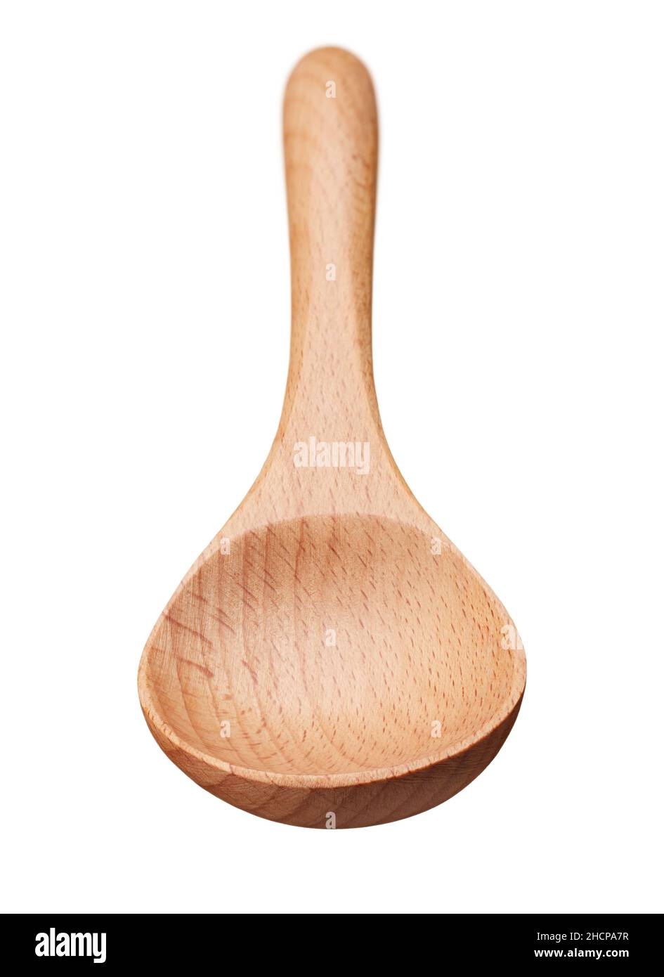 cucchiaio di legno vuoto isolato su sfondo bianco Foto Stock