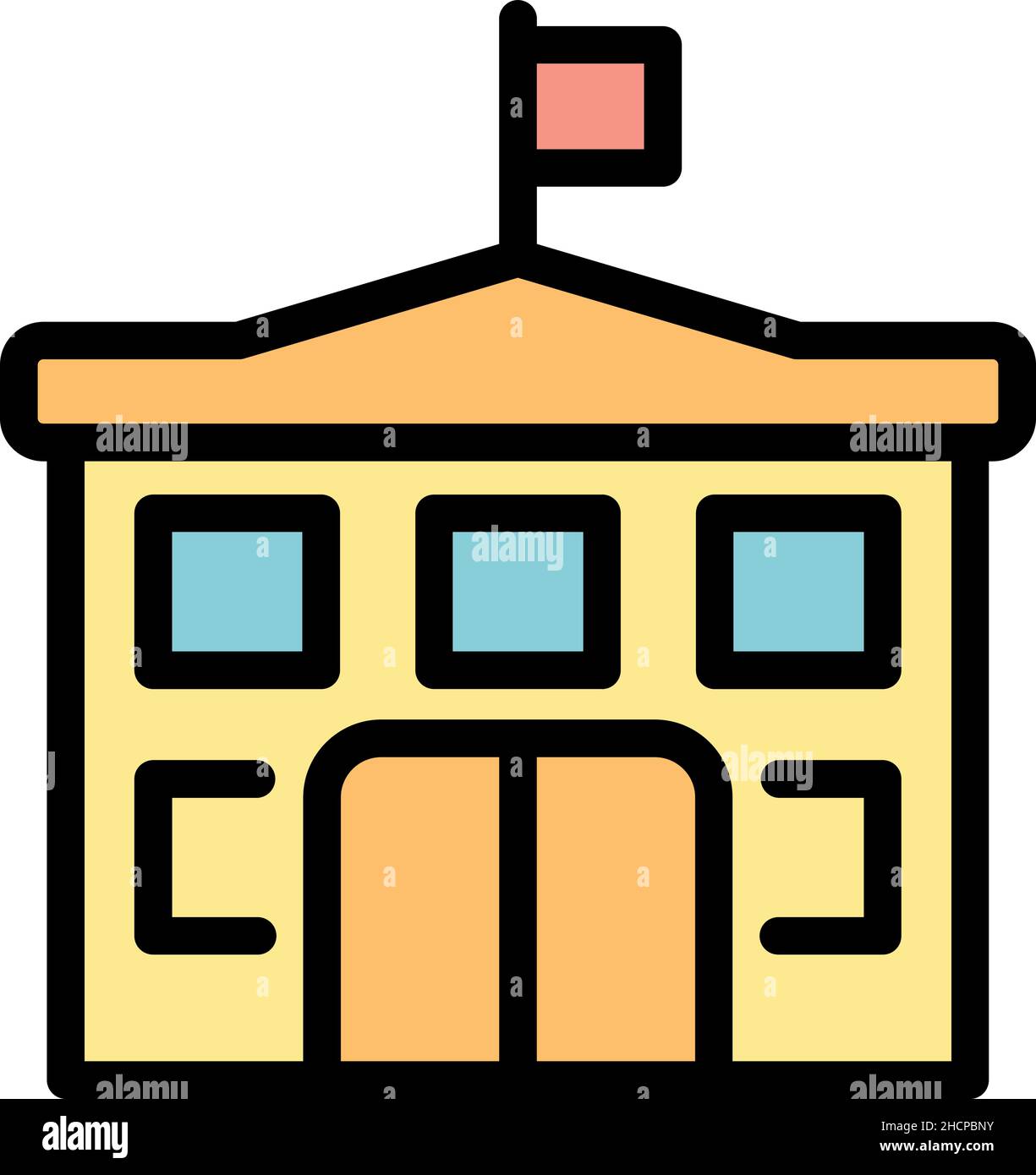 Icona edificio scolastico. Profilo scuola costruzione vettore icona colore piatto isolato Illustrazione Vettoriale
