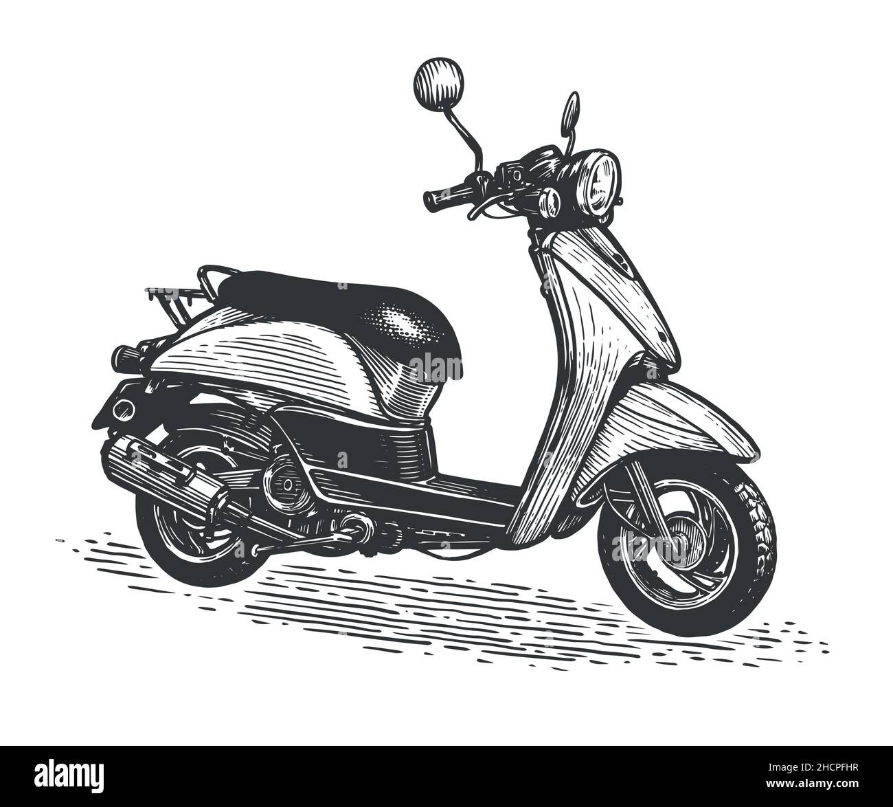 Schizzo dello scooter. Ciclomotore per la consegna, scooter per il turismo Illustrazione Vettoriale