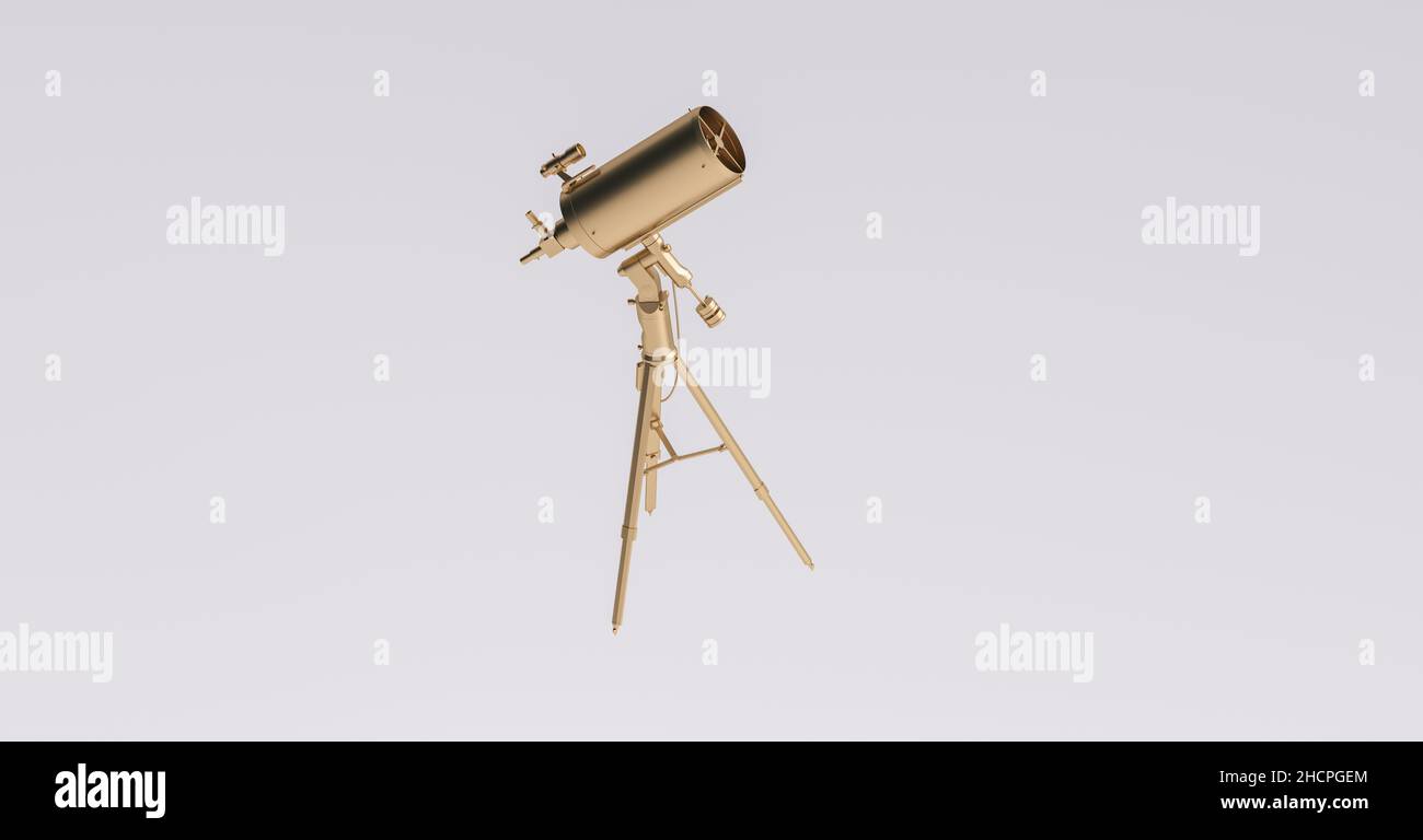 Telescopio dorato sul treppiede Foto Stock