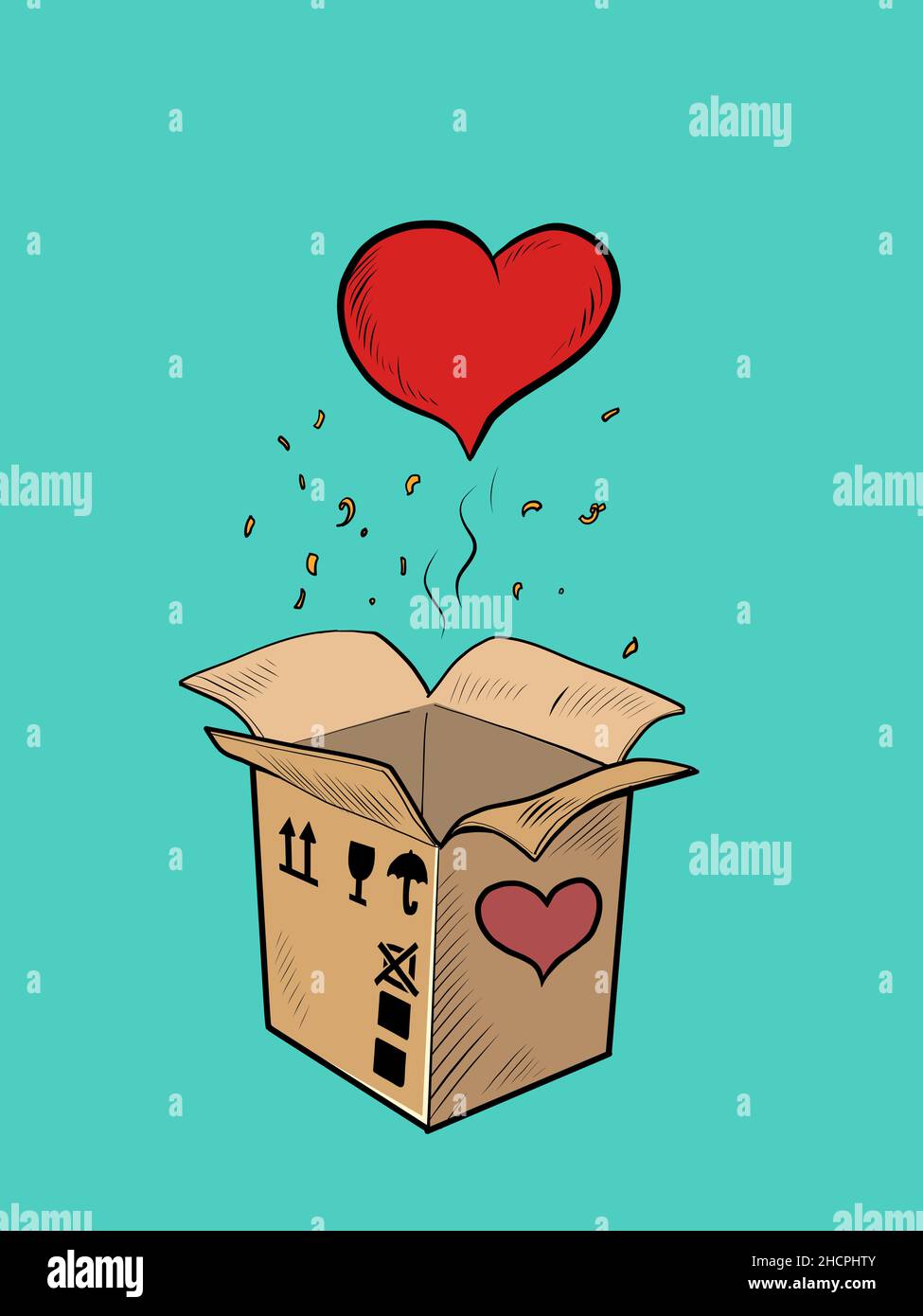 rosso cuore scatola san valentino sorpresa saluto, amore romanticismo Illustrazione Vettoriale