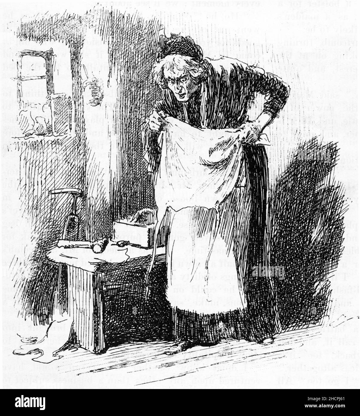 Incisione di una donna anziana pelletteria sfidata da qualcosa che non ha mai visto prima, pubblicato 1892 Foto Stock