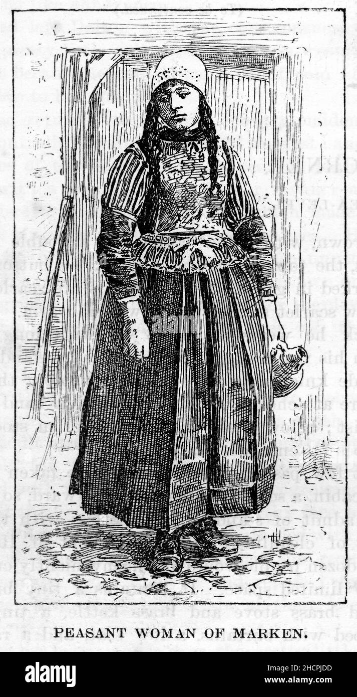 Incisione di una donna contadina di Marken, un villaggio nel comune di Waterland nella provincia di North Holland, Paesi Bassi, pubblicato il 1892 Foto Stock