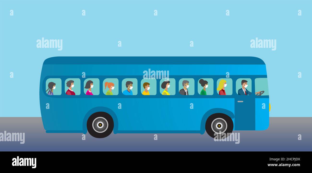 Autobus con persone diversificate. Illustrazione vettoriale. EPS10. Illustrazione Vettoriale