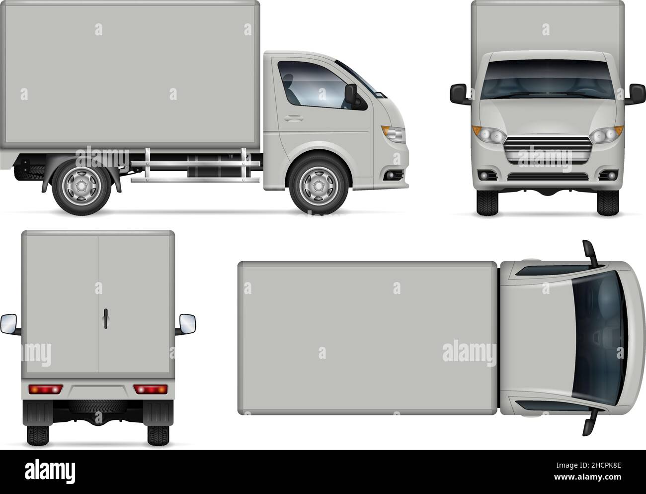 Mockup vettoriale per veicoli piccoli su sfondo bianco per il branding dei veicoli, identità aziendale. Tutti gli elementi nei gruppi su livelli separati Illustrazione Vettoriale