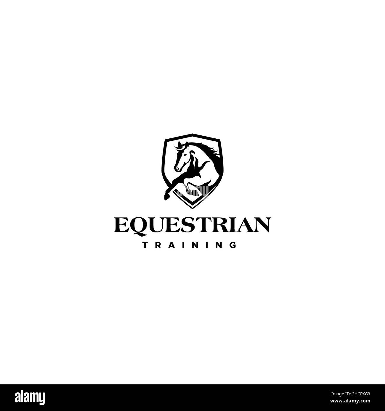 Semplice silhouette EQUESTRIAN TRAINING logo design Illustrazione Vettoriale