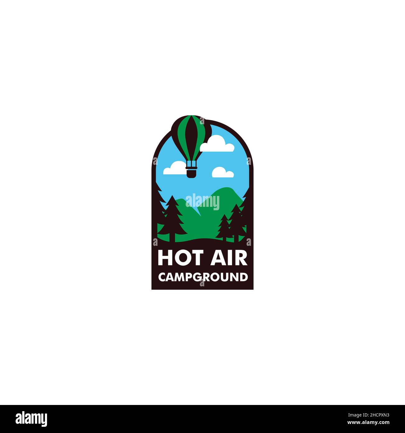 Design moderno e colorato CON logo DEL CAMPEGGIO AD ARIA CALDA Illustrazione Vettoriale
