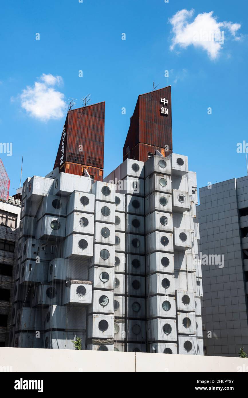 Nakagin Capsule Tower Building, Chūō, Tokyo, Giappone Foto Stock