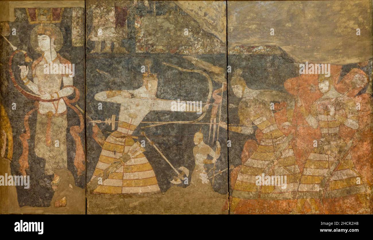 Panjakent murale, 6th-8th secoli CE, Museo Nazionale delle Antichità del Tagikistan Foto Stock