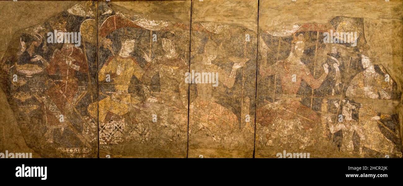 Panjakent murale, 6th-8th secoli CE, Museo Nazionale delle Antichità del Tagikistan Foto Stock