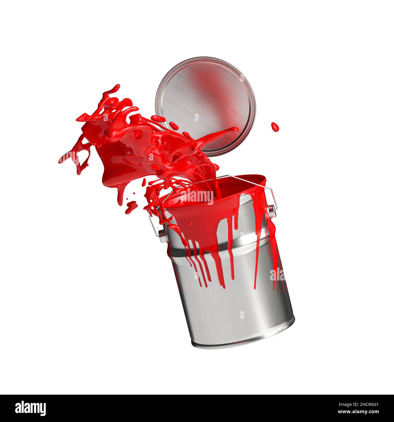 la vernice può schizzare il colore rosso brillante isolato su sfondo bianco Foto Stock