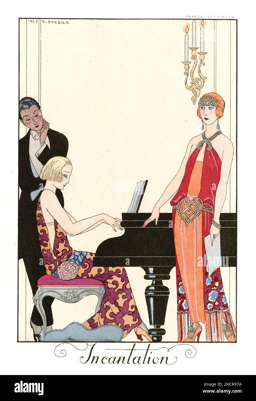 Inantation, un'illustrazione d'epoca nella serie "Joie de Vivre" dell'artista francese George Barbier (1882-1932), 1923 Foto Stock