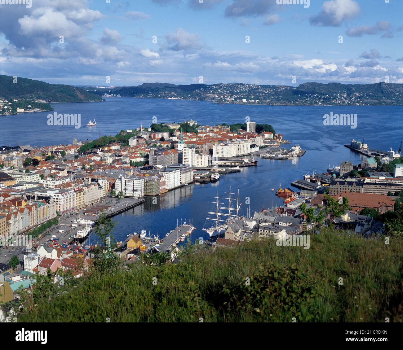 Norvegia. Città di Bergen. Vista alta. Foto Stock