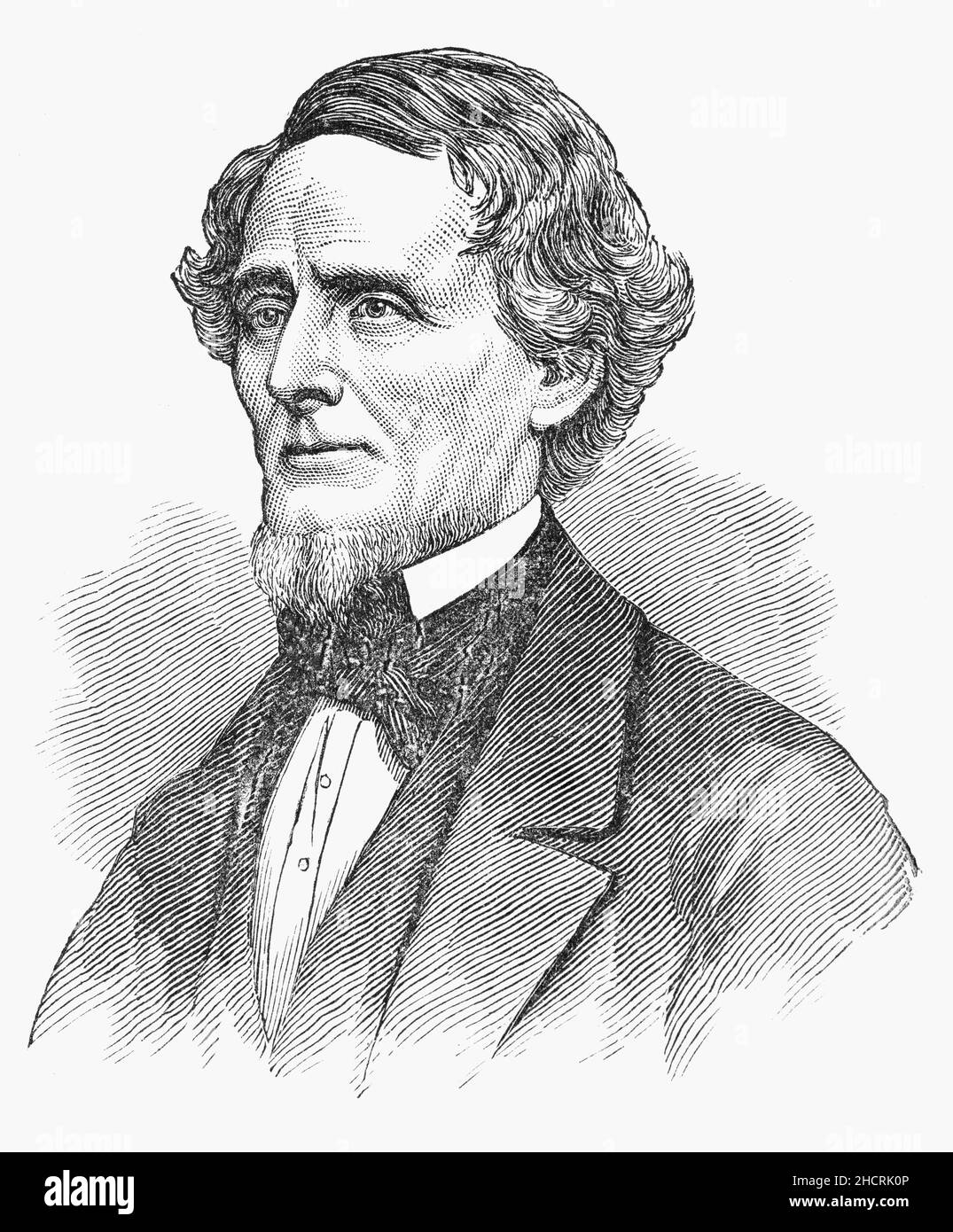 Ritratto di 19th Jefferson Finis Davis (1808-1889), un politico americano che dal 1861 al 1865 ha servito come presidente degli stati confederati. Come membro del Partito democratico, rappresentò il Mississippi nel Senato degli Stati Uniti e la Camera dei rappresentanti prima della Guerra civile americana. In precedenza ha ricoperto il ruolo di Segretario di guerra degli Stati Uniti dal 1853 al 1857 sotto il presidente Franklin Pierce. Foto Stock