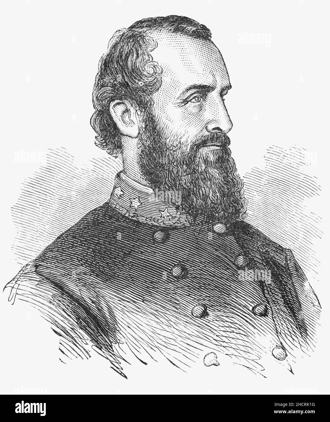Un ritratto di Thomas Jonathan 'Stonewall' Jackson (1824-1863) di fine 19th secolo, AKA 'Old Jack', 'Old Blue Light', 'Tom Fool', che servì come generale confederato (1861-1863) durante la guerra civile americana, e divenne uno dei comandanti confederati più conosciuti dopo il generale Robert E. Lee. Jackson ha giocato un ruolo di primo piano in quasi tutti gli impegni militari nel teatro orientale della guerra fino alla sua morte, e ha avuto un ruolo chiave nel vincere molte battaglie significative. Foto Stock