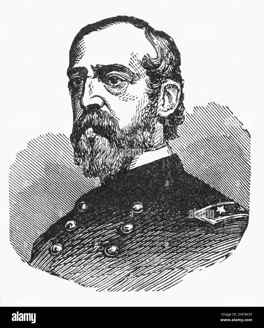 Un ritratto di George Gordon Meade della fine del 19th secolo (1815-1872), noto anche come Old Snapping Turtle, un ufficiale dell'esercito degli Stati Uniti e ingegnere civile noto per aver sconfitto in modo decisivo il generale confederato Robert E. Lee nella battaglia di Gettysburg nella guerra civile americana. In precedenza combatté con distinzione nella seconda guerra di Seminole e nella guerra messicano-americana. Durante la guerra civile, servì come generale dell'Unione, risalendo dal comando di una brigata a quello dell'esercito del Potomac. Foto Stock Un ritratto di George Gordon Meade della fine del 19th secolo (1815-1872), noto anche come Old Snapping Turtle, un ufficiale dell'esercito degli Stati Uniti e ingegnere civile noto per aver sconfitto in modo decisivo il generale confederato Robert E. Lee nella battaglia di Gettysburg nella guerra civile americana. In precedenza combatté con distinzione nella seconda guerra di Seminole e nella guerra messicano-americana. Durante la guerra civile, servì come generale dell'Unione, risalendo dal comando di una brigata a quello dell'esercito del Potomac. Foto Stock