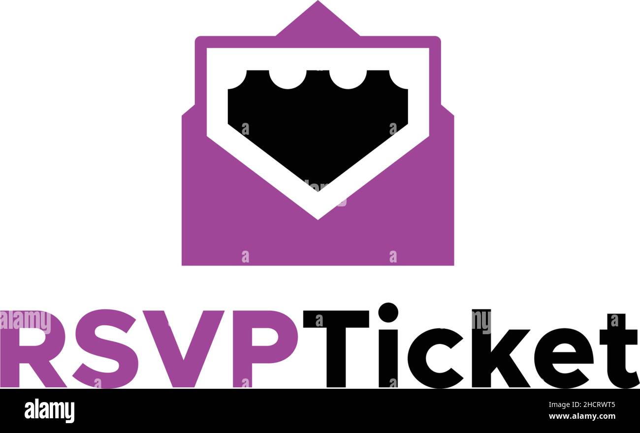 Lettera piatta marchio colorato RSVP TICKET logo design Illustrazione Vettoriale