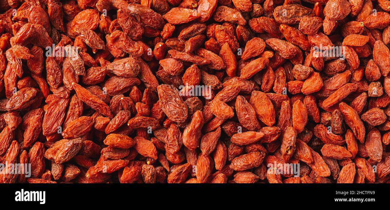 Bacche di goji secche sfondo, dimensione banner, superfood Foto Stock