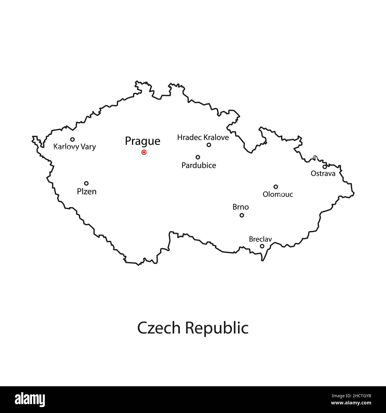 Repubblica Ceca mappa del mondo contorno del paese con città e città. Illustrazione vettoriale. Illustrazione Vettoriale