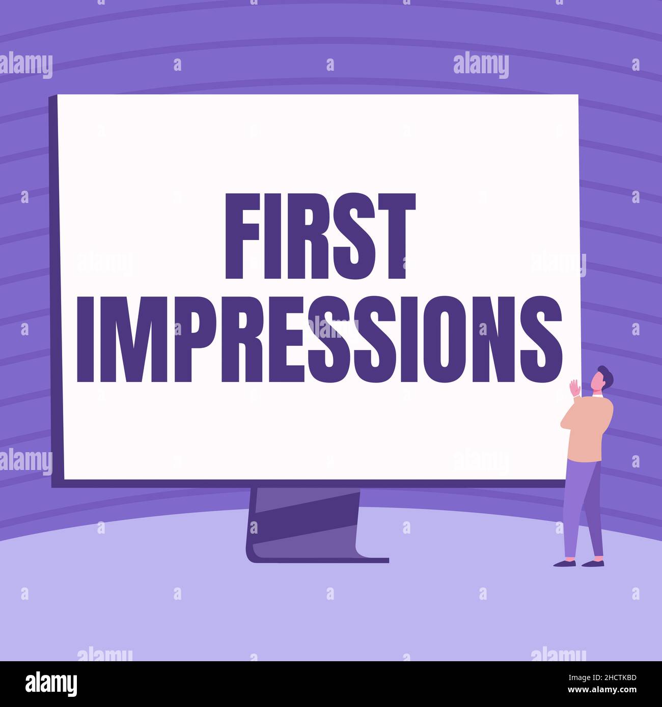 Inspirazione che mostra le prime impressioni del segno. Eventi fotografici concettuali quando una persona incontra un'altra persona uomo disegno in piedi guardando in grande Foto Stock