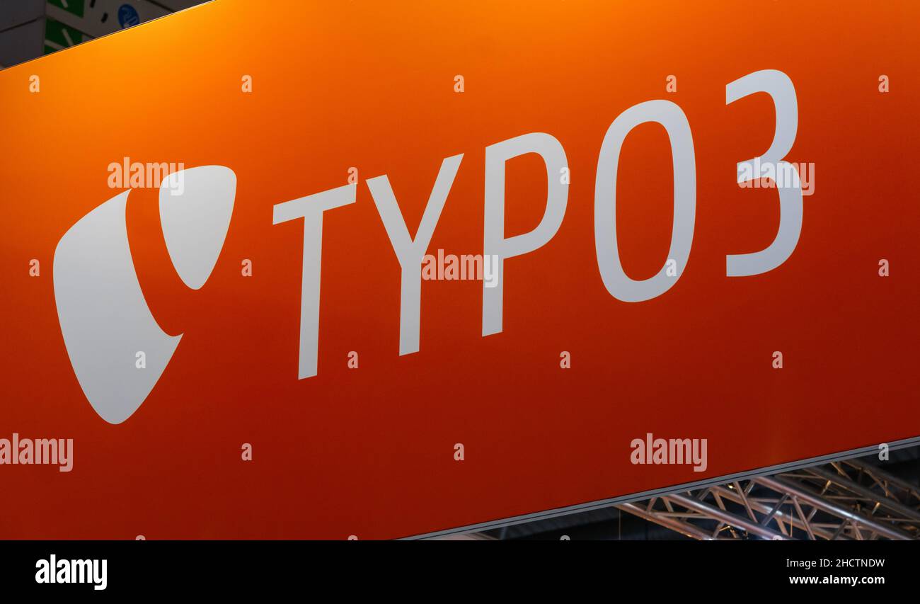 Logo typo 3. Typo 3 è il sistema di gestione dei contenuti aziendali più diffuso, senza costi di licenza. Foto Stock