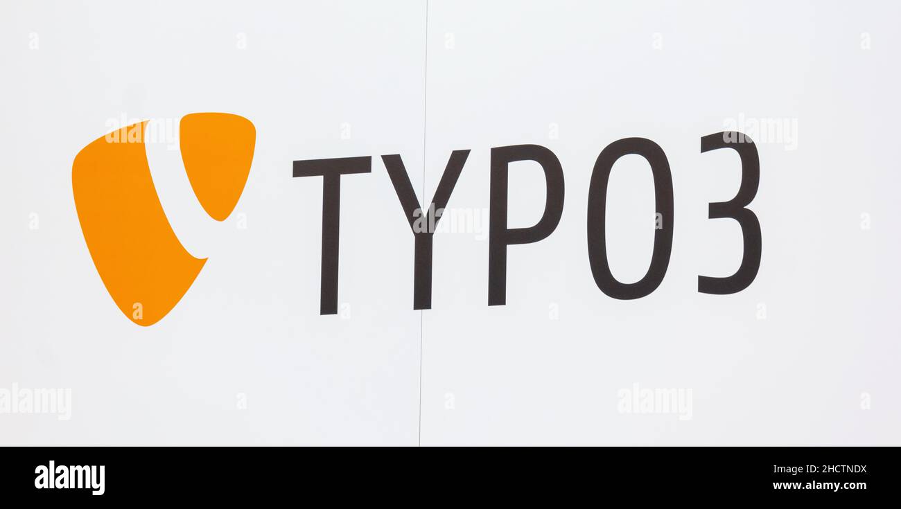 Logo typo 3. Typo 3 è il sistema di gestione dei contenuti aziendali più diffuso, senza costi di licenza. Foto Stock