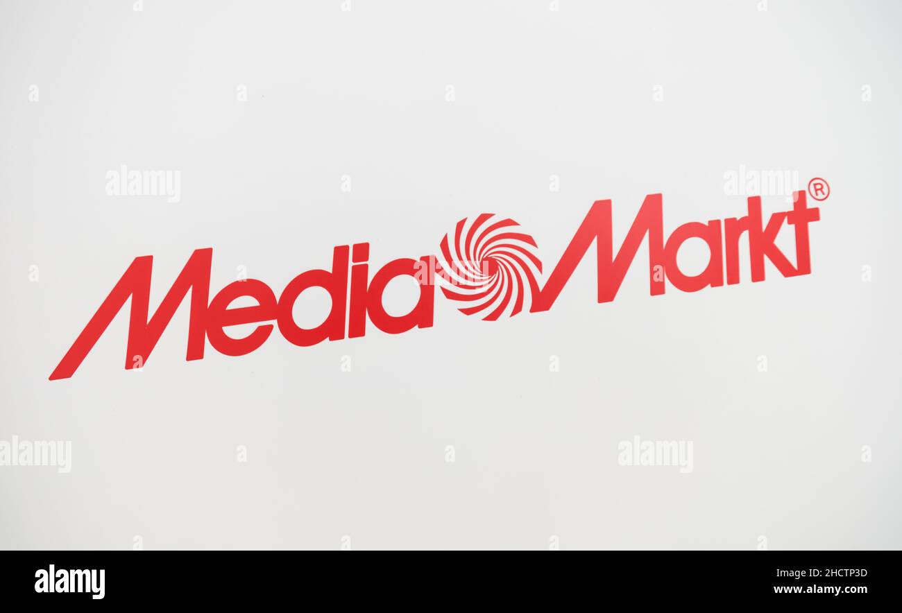 Logo del Media Markt. Media Markt è una catena tedesca di negozi che vendono elettronica di consumo. Il primo negozio è stato aperto nel 1979 a Monaco. Foto Stock