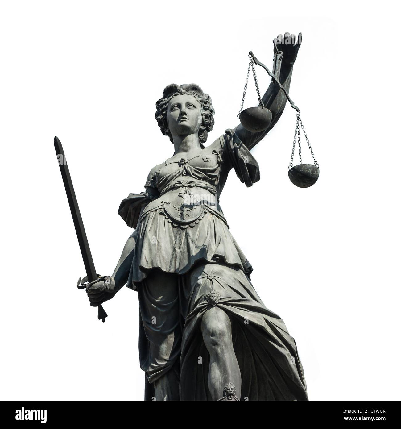 justizia isolato su sfondo bianco Foto Stock