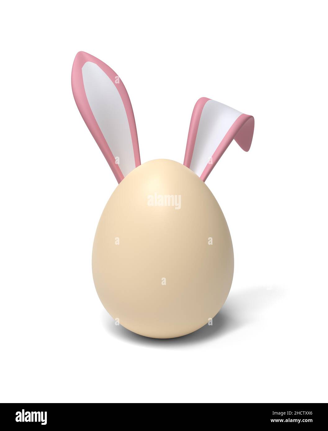 Uovo di colore naturale con orecchie conigliate. Elemento di design di Pasqua. 3D illustrazione. Foto Stock