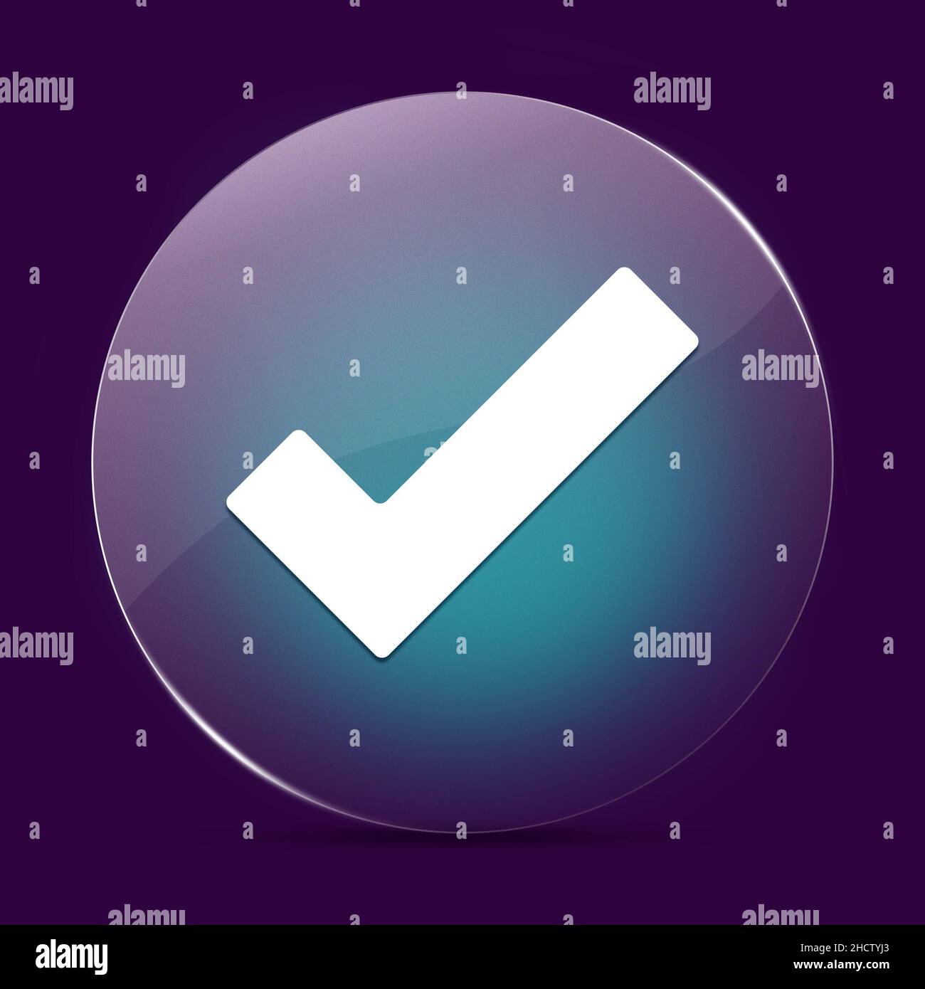 Segno di spunta vetro chiaro moonlight pulsante rotondo astratto su uno sfondo viola scuro astratto Foto Stock