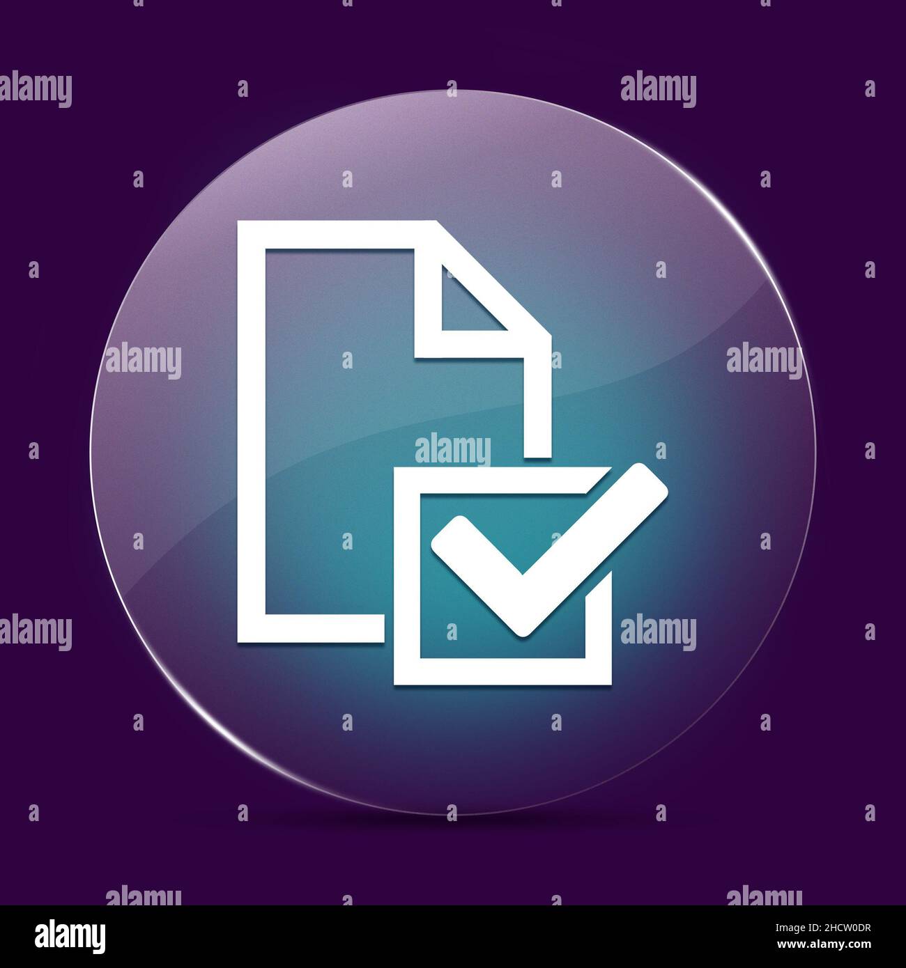 Survey (icona Checklist) pulsante rotondo di vetro chiaro di luna astratto su sfondo viola scuro astratto Foto Stock