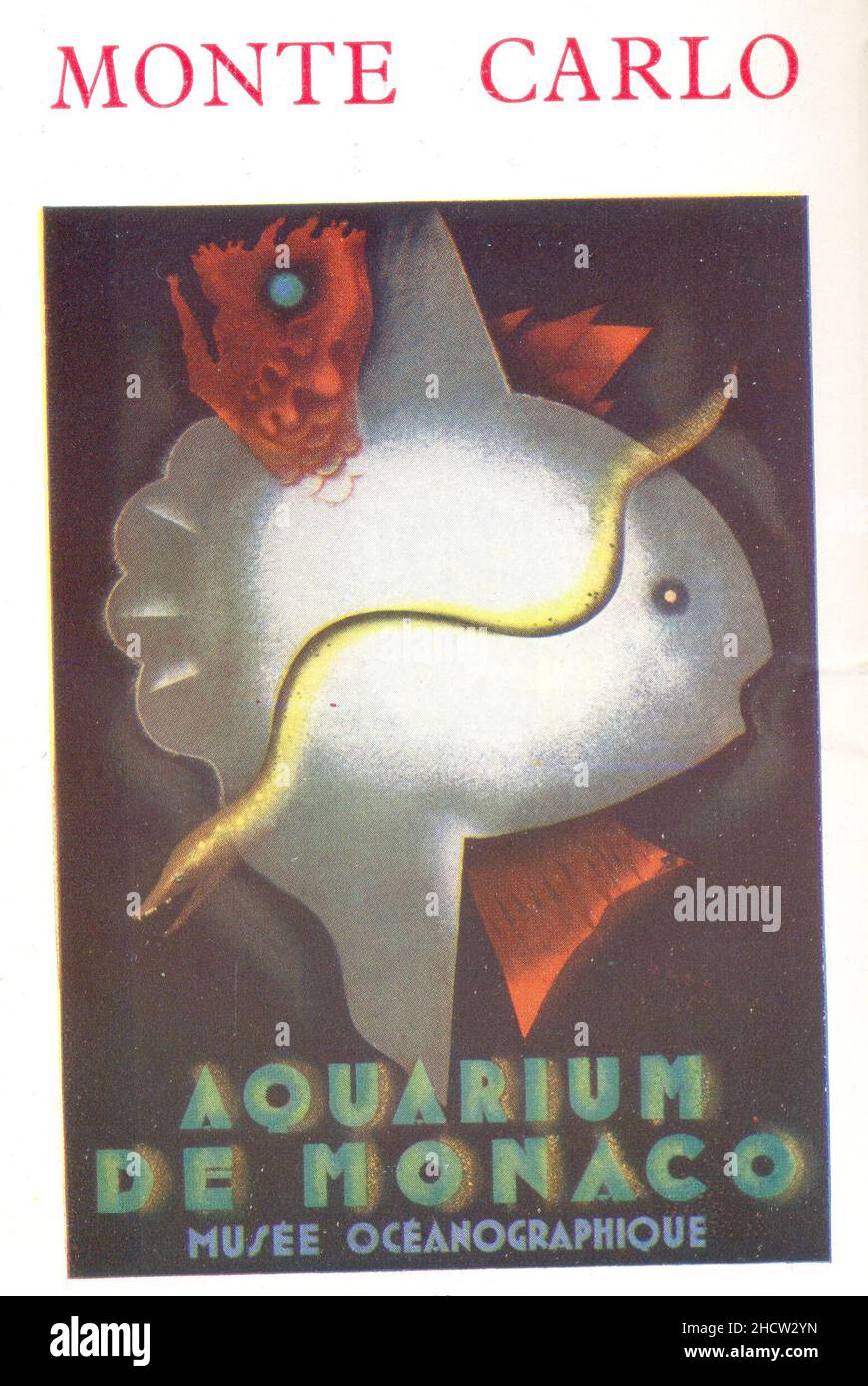 Poster pubblicitario l'Acquario di Monaco, Musee Oceanographique circa 1930 Foto Stock