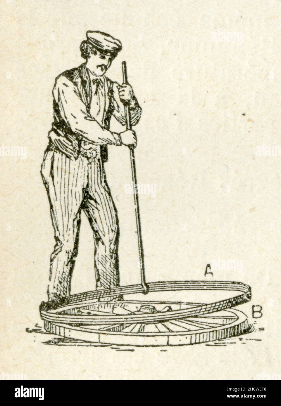 Charron posant un bendage de roue Foto Stock
